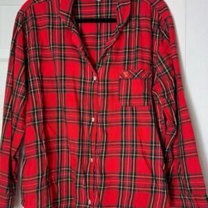 Victoria's Secret Red Holiday Tartan Plaid Long Sleeve Pajama PJ Top Size Large